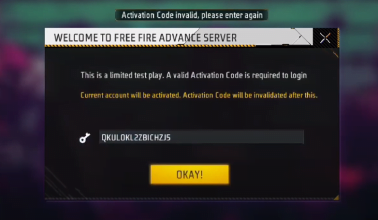 Free Fire Advance Server Activation Code Problems: Solved 4 Free Fire Advance Server activation code invalid