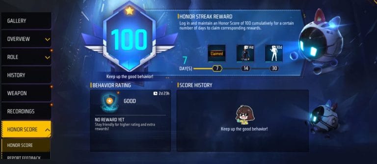 honor score in Free Fire